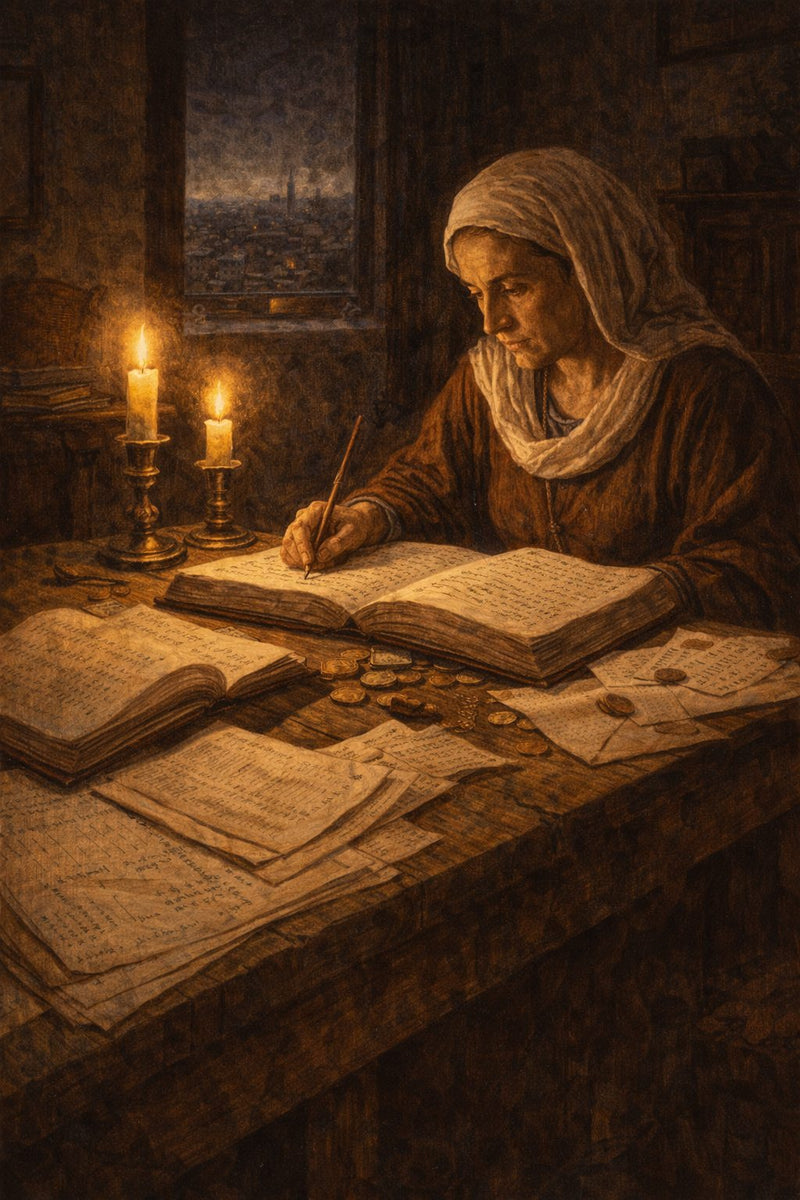 Front cover of The Woman Who Kept Accounts, a Grade 9 literature packet from Cornerstone Academics