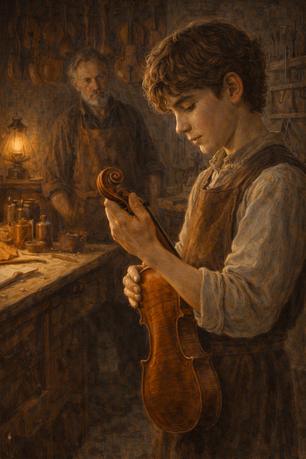 Front cover of The Violin Maker's Apprentice, a Grade 4 literature packet from Cornerstone Academics