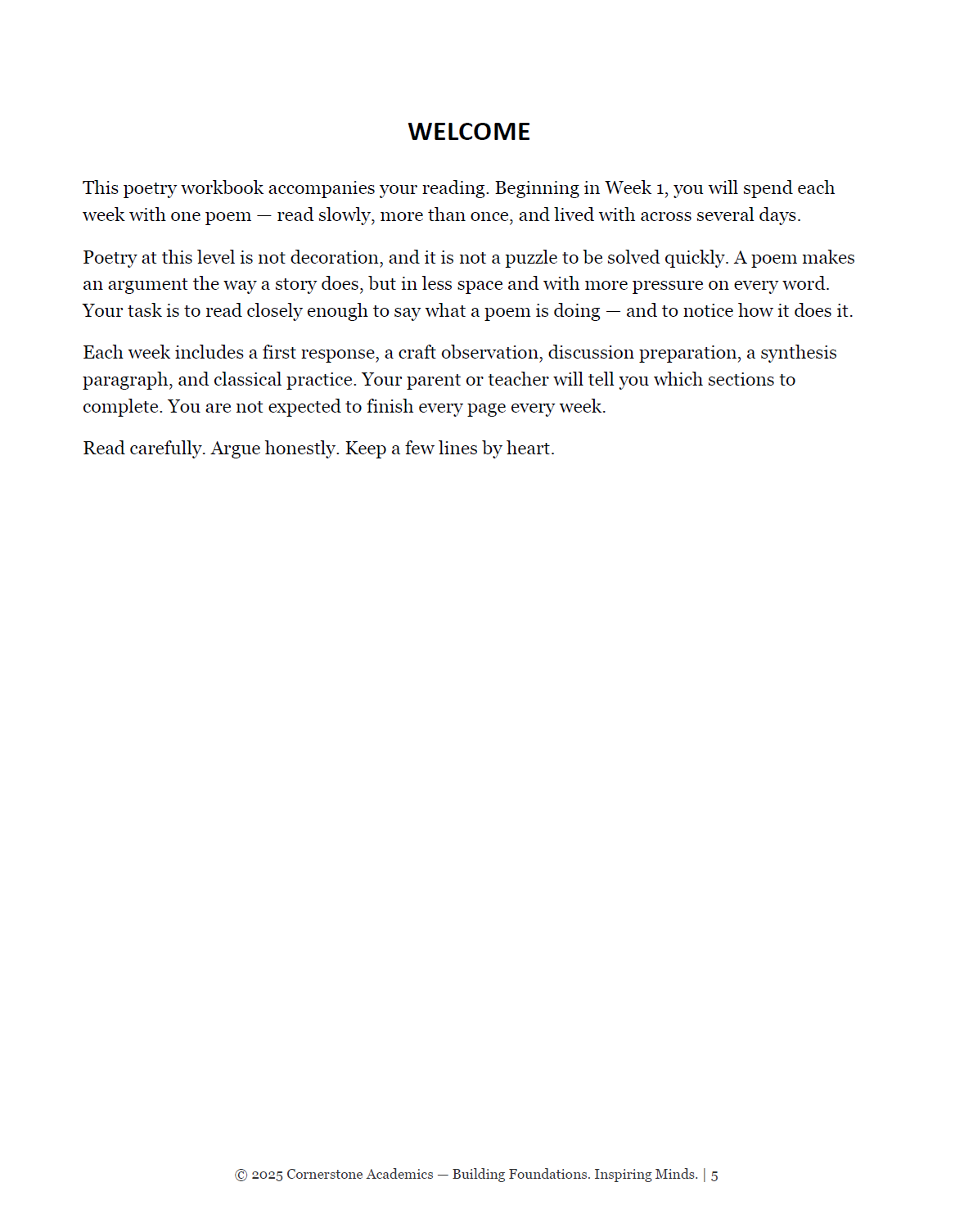 Vanguard Literature Grade 6 — Poetry Companion Student Workbook | Cornerstone Academics
