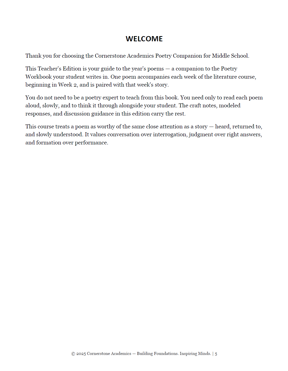 Vanguard Literature Grade 6 — Poetry Companion Teacher's Edition | Cornerstone Academics