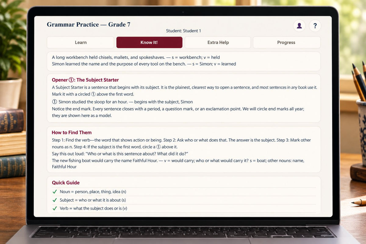 Grade 7 Grammar Practice App: The Apprentice’s Measure