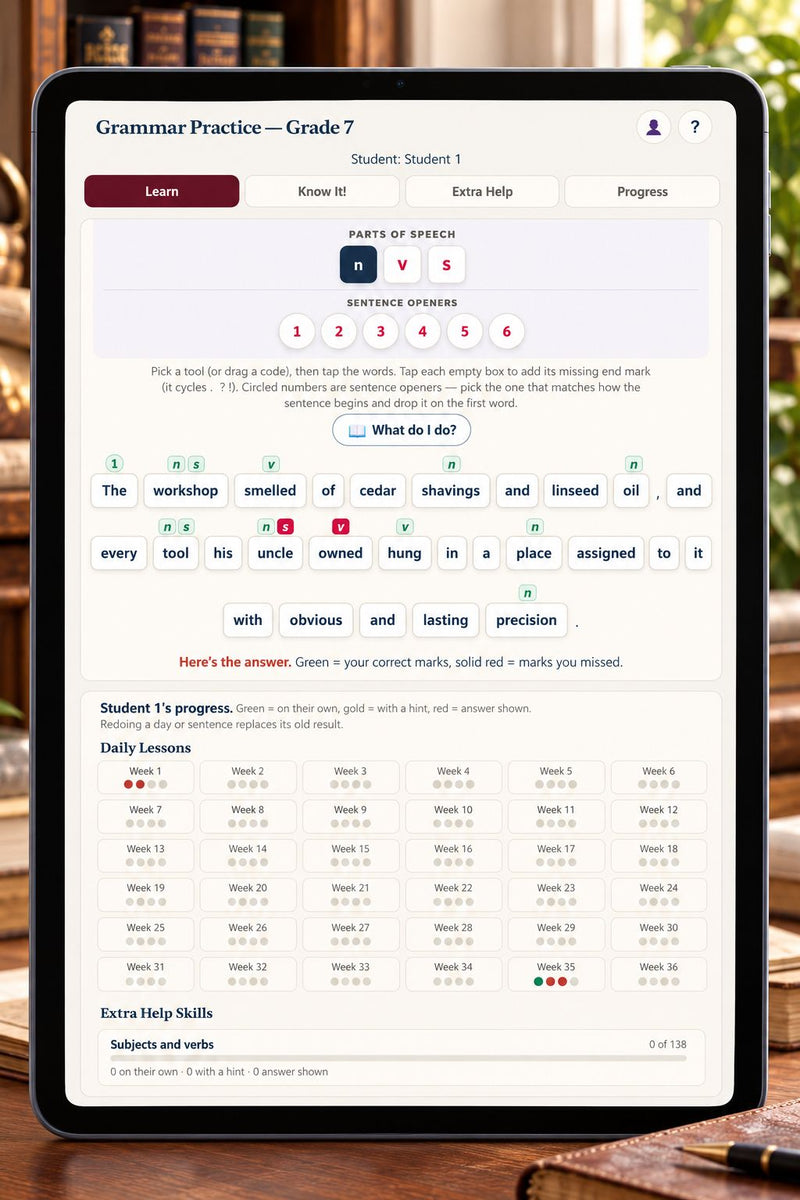 Grade 7 Grammar Practice App: The Apprentice’s Measure
