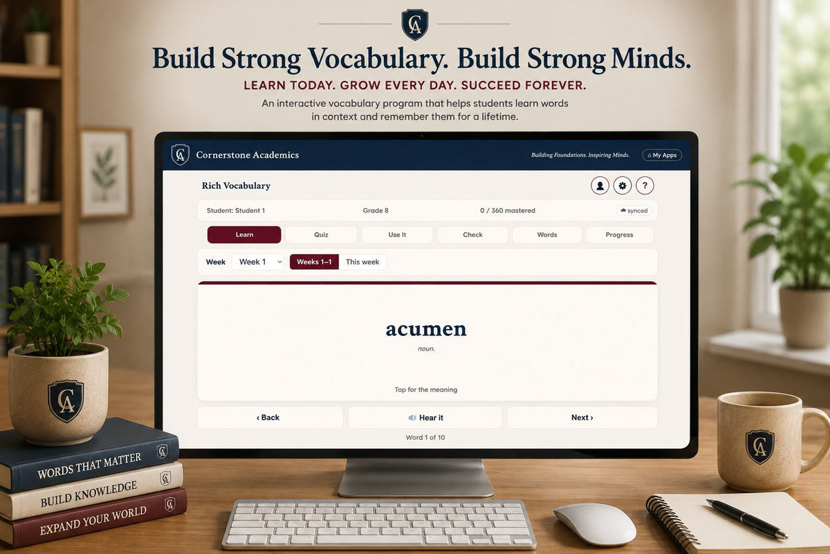 Sample page 1 from Rich Vocabulary — Interactive Vocabulary Practice App, Grades 3-12 homeschool curriculum