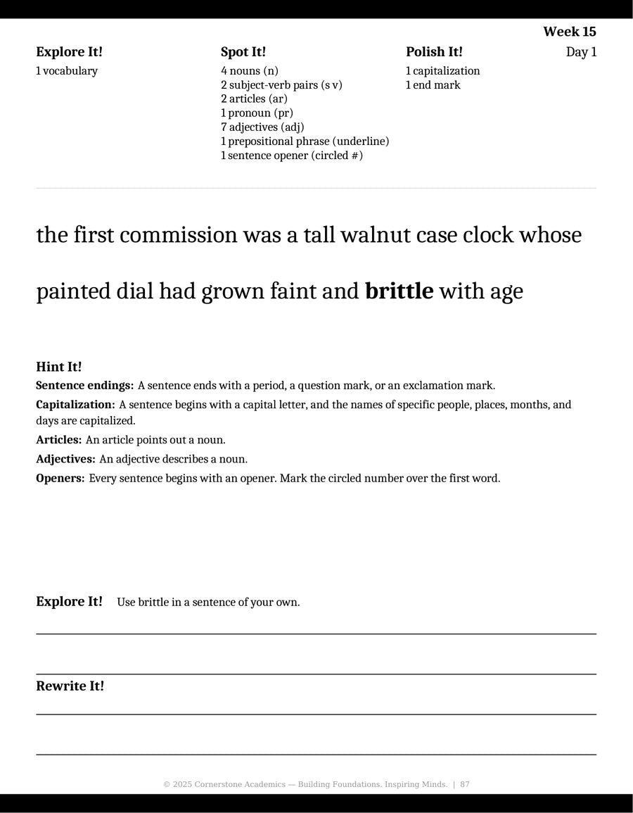 Sample page 4 from Watchfire Grammar — Student Workbook, Grade 6 grammar curriculum