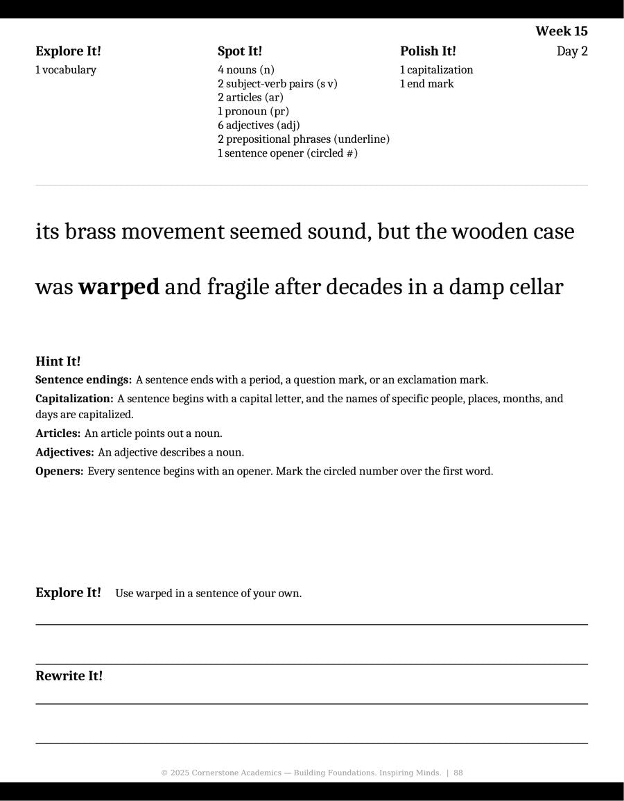 Sample page 5 from Watchfire Grammar — Student Workbook, Grade 6 grammar curriculum