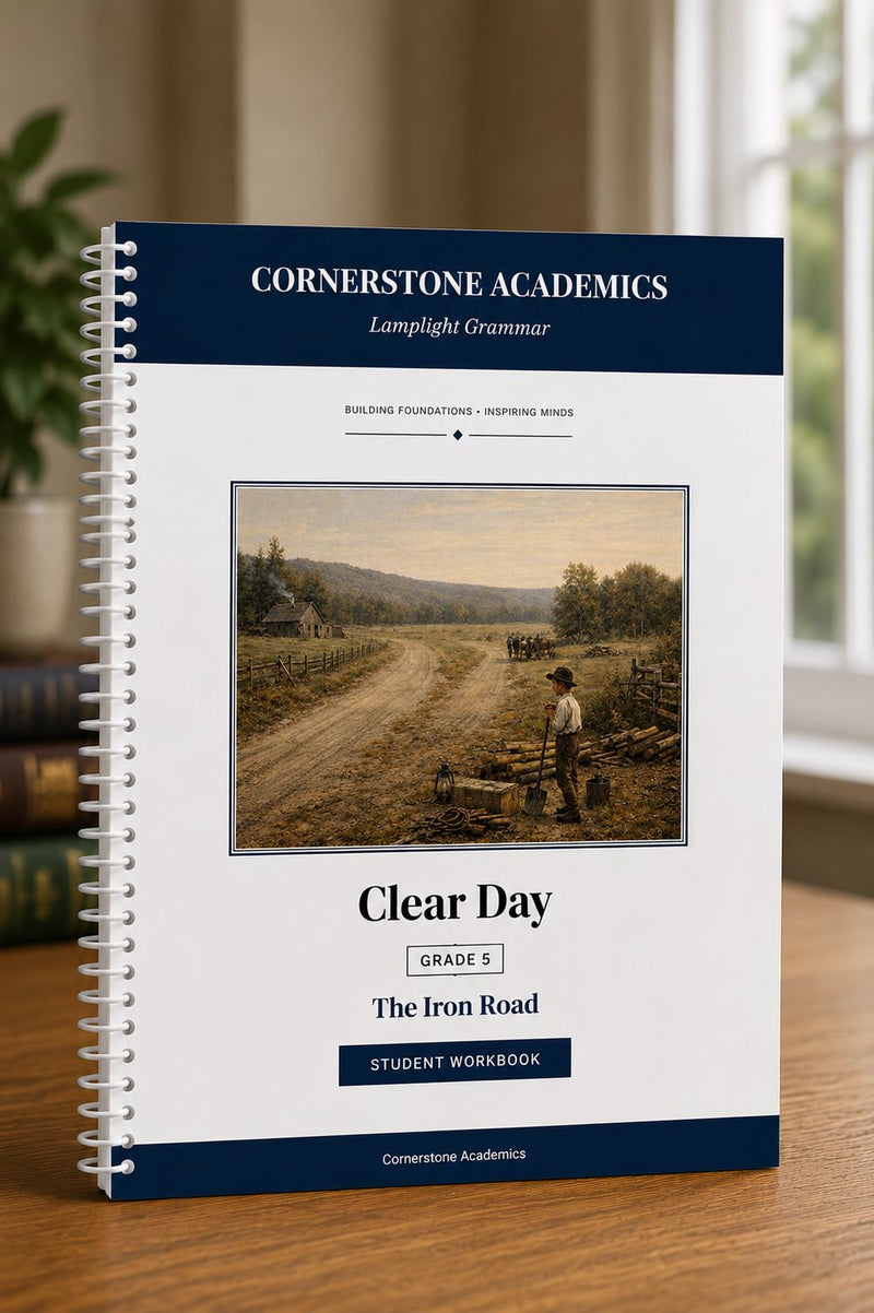 Front cover of Grade 5 Grammar: Clear Day — Student Workbook, a Grade 5 grammar curriculum from Cornerstone Academics