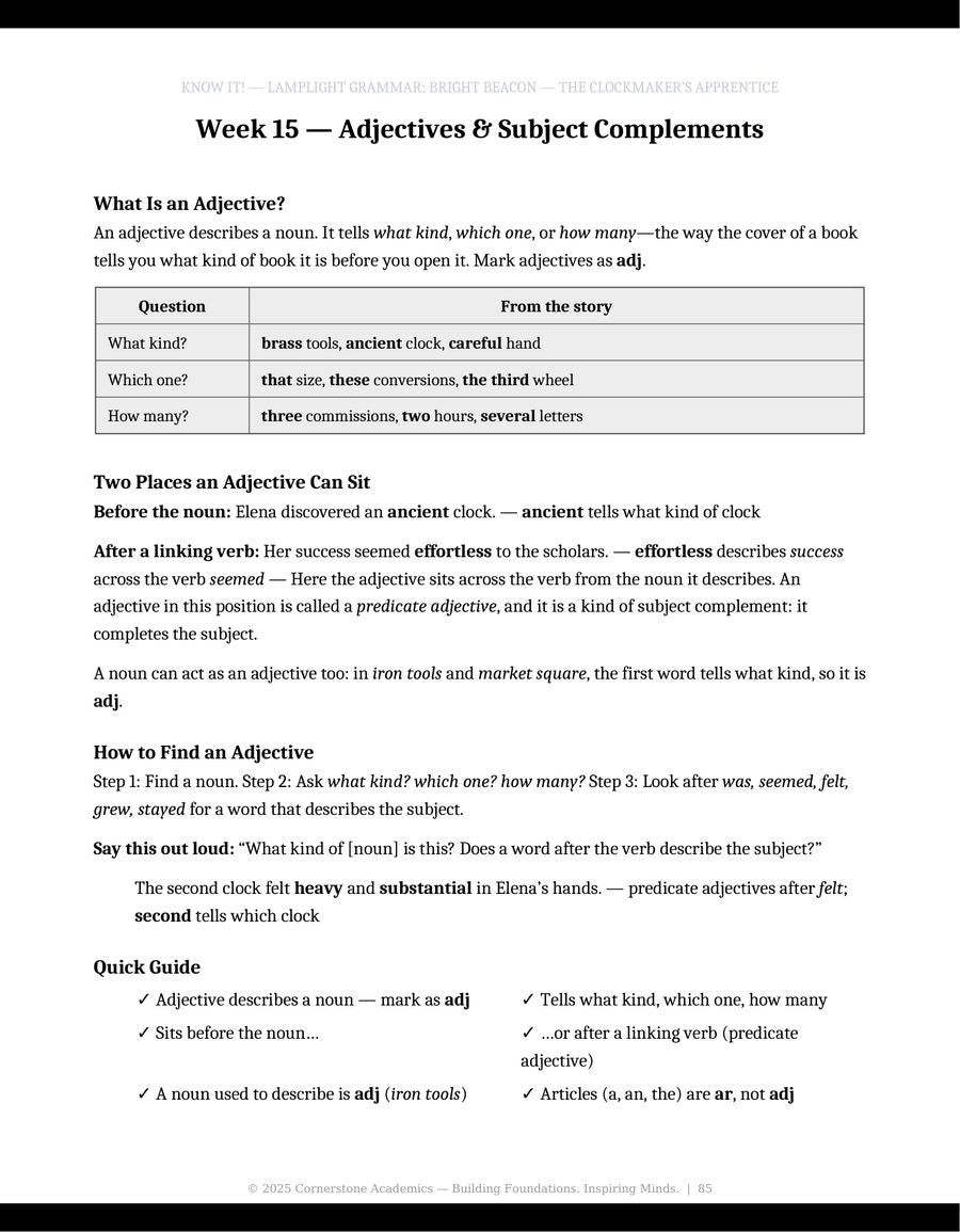Sample page 1 from Watchfire Grammar — Teacher’s Edition Color, Grade 6 grammar curriculum