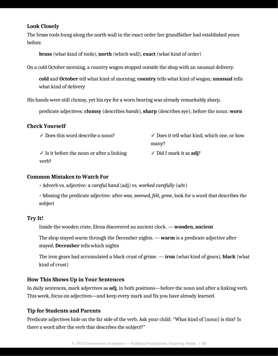 Sample page 2 from Watchfire Grammar — Teacher’s Edition Color, Grade 6 grammar curriculum