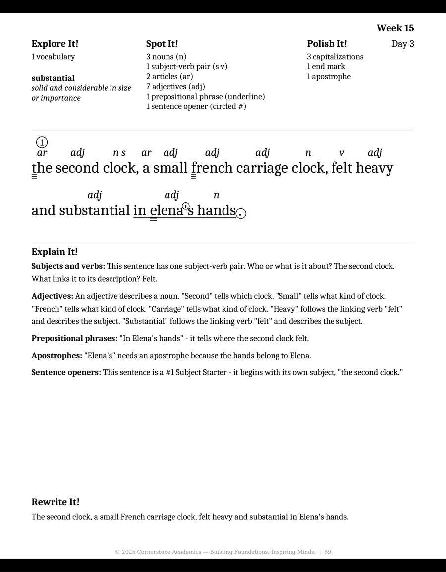 Sample page 6 from Watchfire Grammar — Teacher’s Edition B & W, Grade 6 grammar curriculum