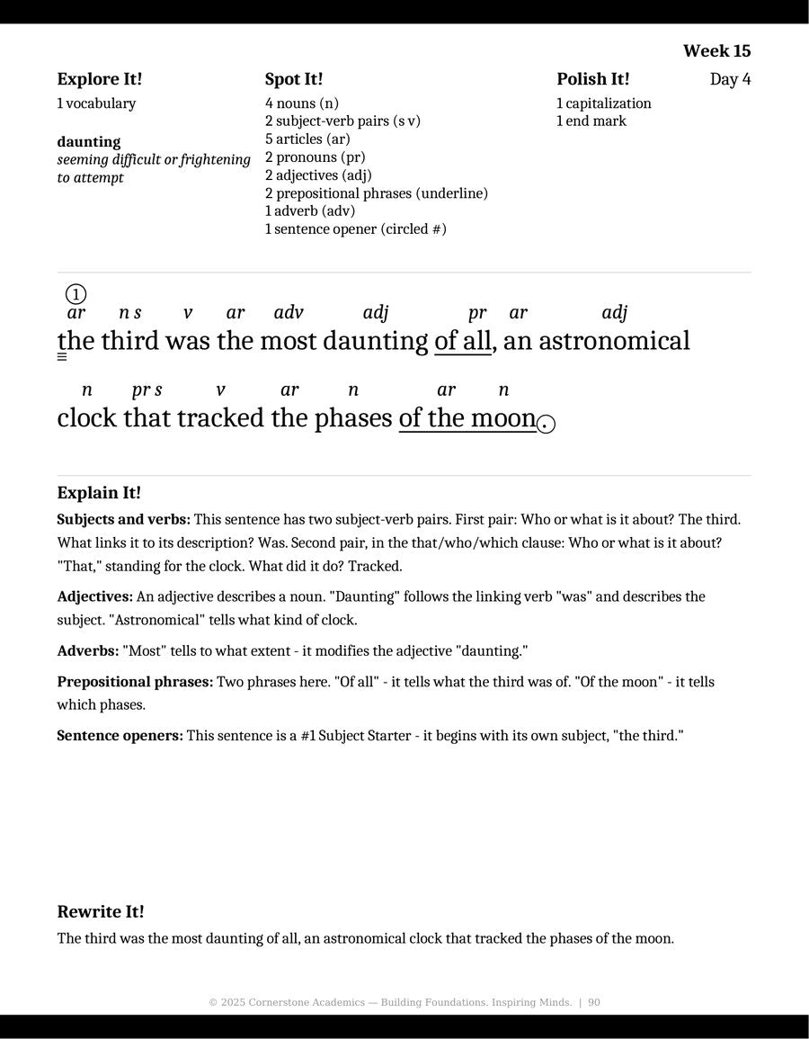 Sample page 3 from Watchfire Grammar — Teacher’s Edition B & W, Grade 6 grammar curriculum
